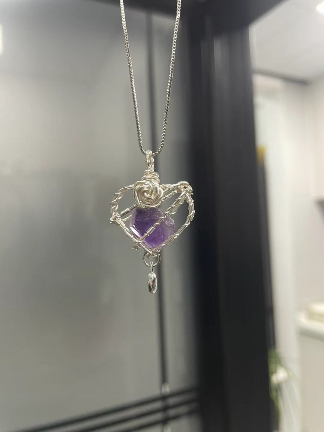 Amethyst Heart Rose Pendant