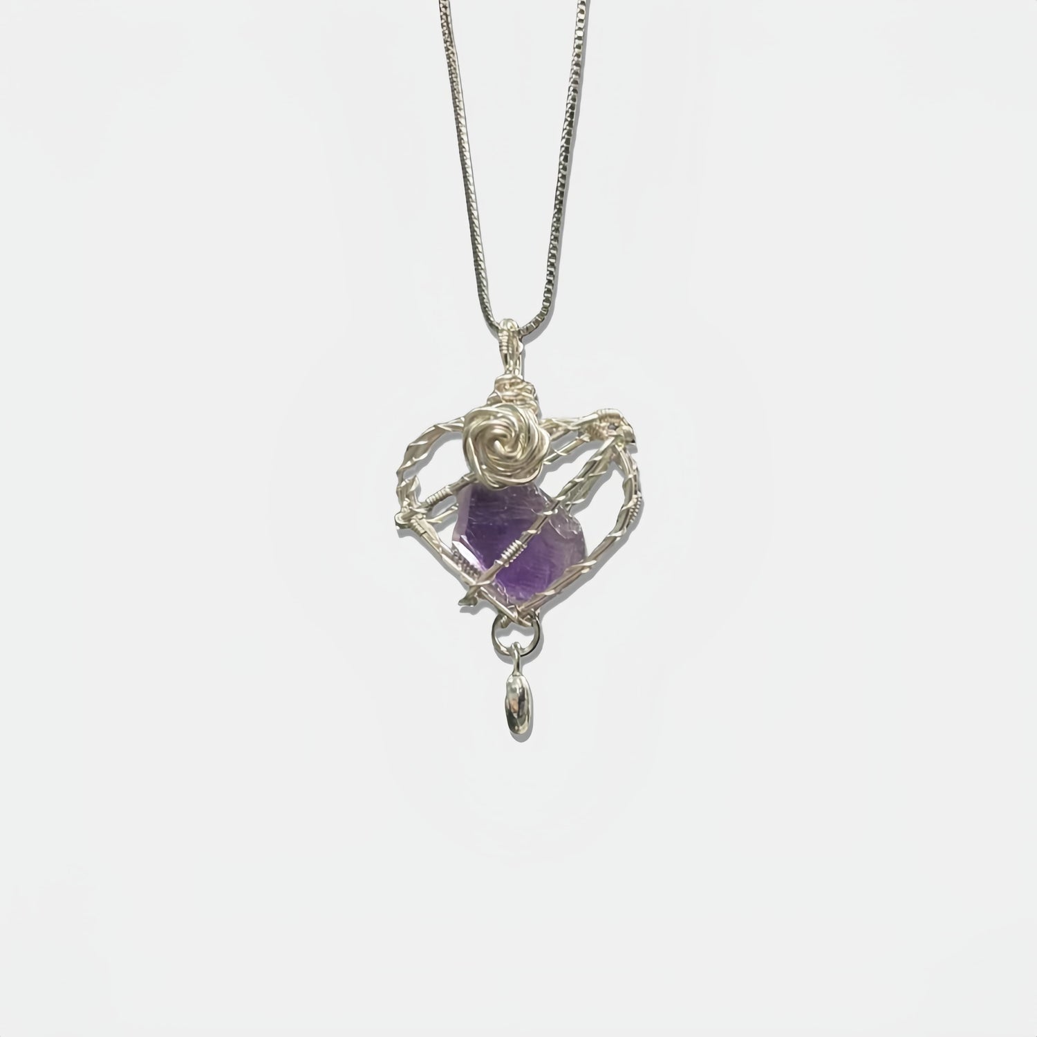 Amethyst Heart Rose Pendant