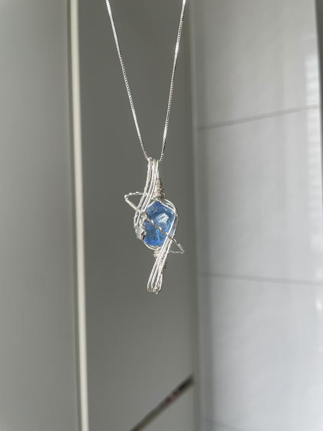 Klein Blue Glass Pendant Necklace